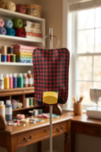 Asthma pump keychain holder displayed in a craft room