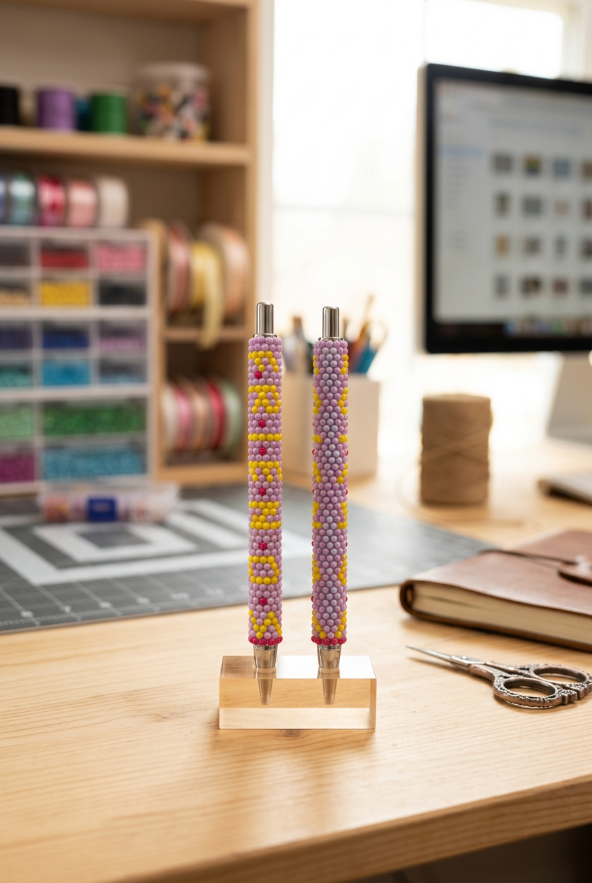 Diamond painting ink pens displayed in a craft room