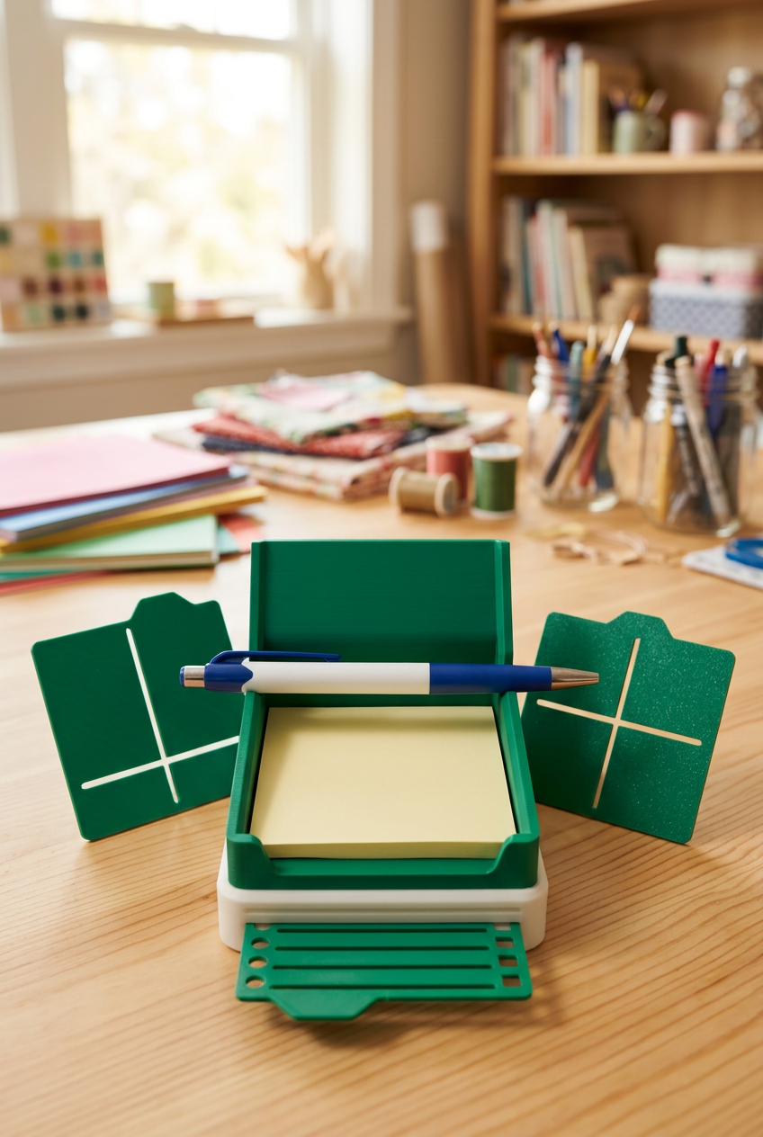 3D sticky note pad holder displayed in a craft room