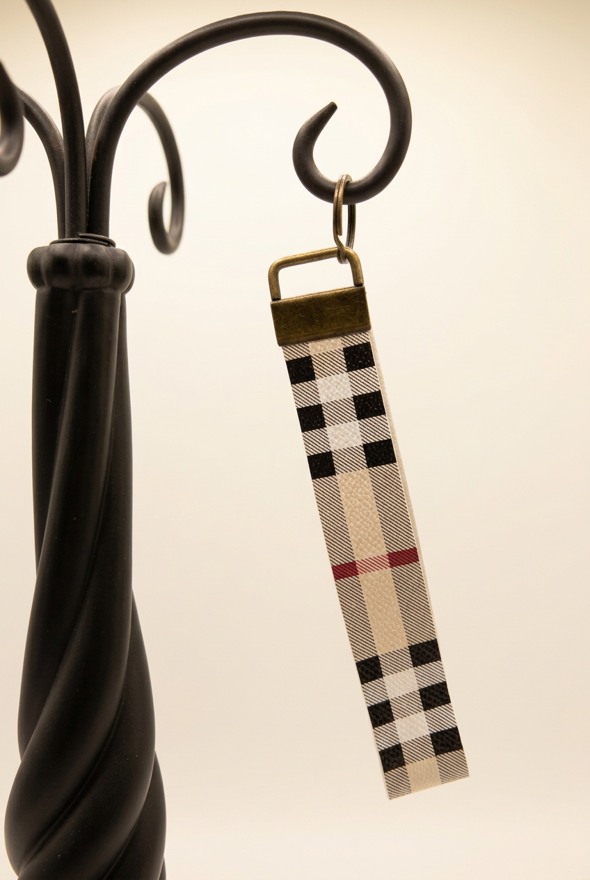 Keychain -faux leather wristlet (Checkered)