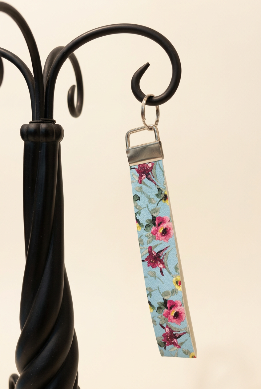 Keychain-faux leather wristlet Muli-color