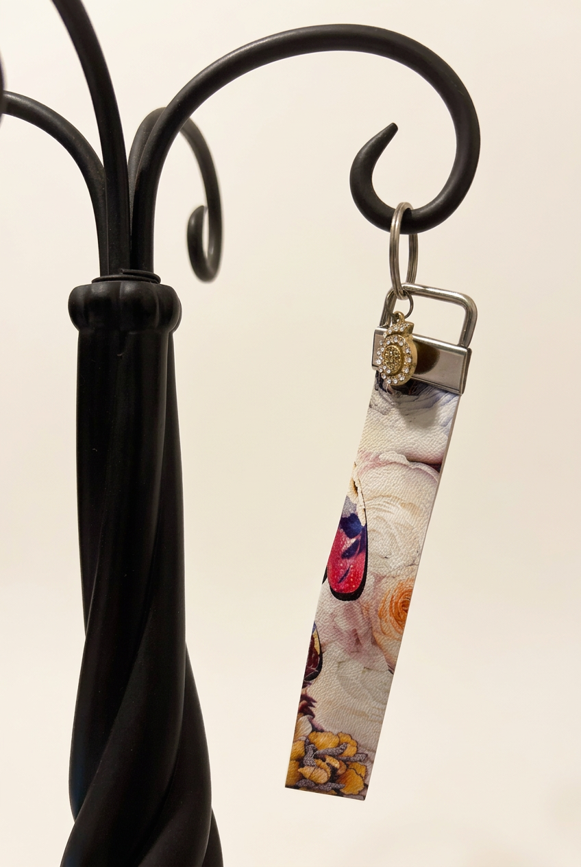 Keychain-faux leather wristlet Muli-color
